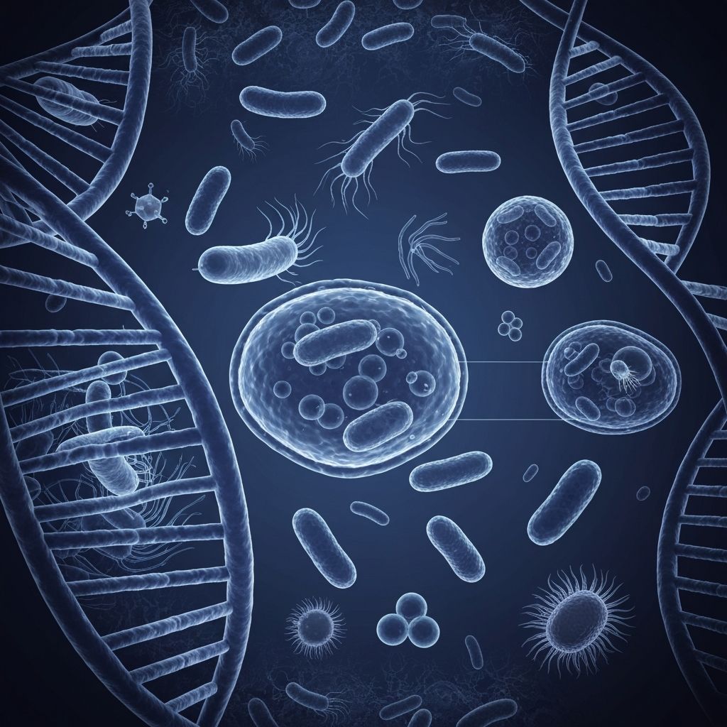 Scientific illustration of genetics and cellular biology