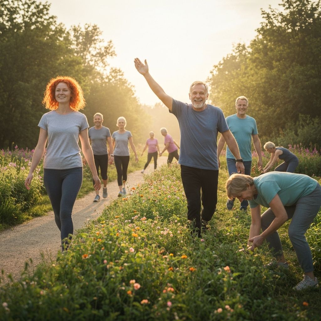 People engaged in joyful physical activity in nature